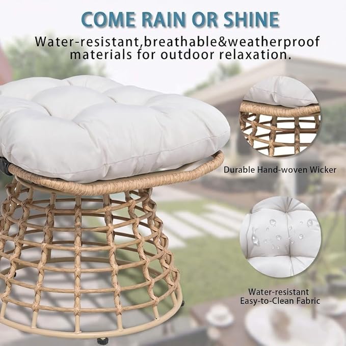 2 Pieces Swivel Outdoor Ottomans for Patio Foot Rest, PE Rattan Wicker Ottoman with Cushions - Photo 3