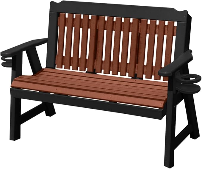 3-Person 5FT Plastic Poly Lumber Wood Cup Holders Bench Amish Craftsmanship Made in USA HDPE with No wood fibers Memorial Patio Outdoor Garden Porch Church Logan Series Signature design 800 lbs Limit