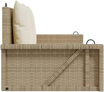 Swing Bench Beige PE Rattan Powder-Coated Steel Standard 2-Person Furniture Swing Bench for Outdoor Relaxation