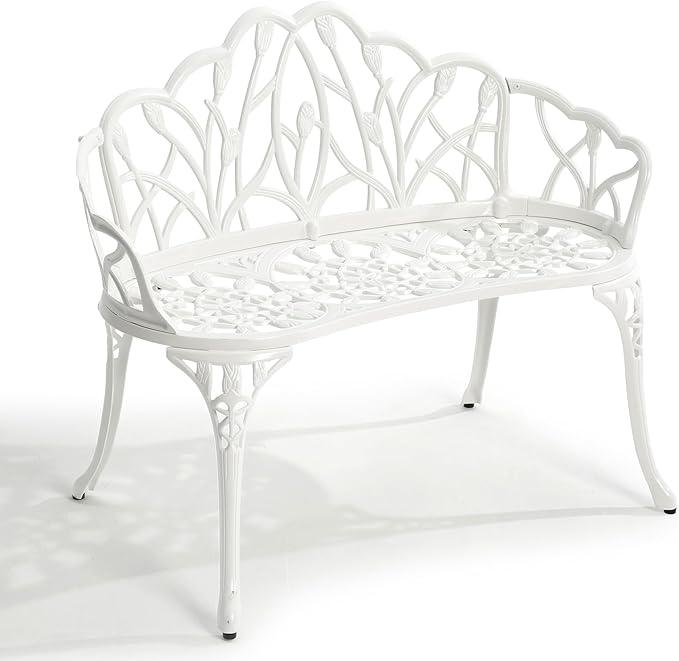 HOMEFUN Outdoor Bench, Patio Garden Benches Metal Loveseat Cast-Aluminum Outside Furniture for Park Lawn Front Porch - Photo 1