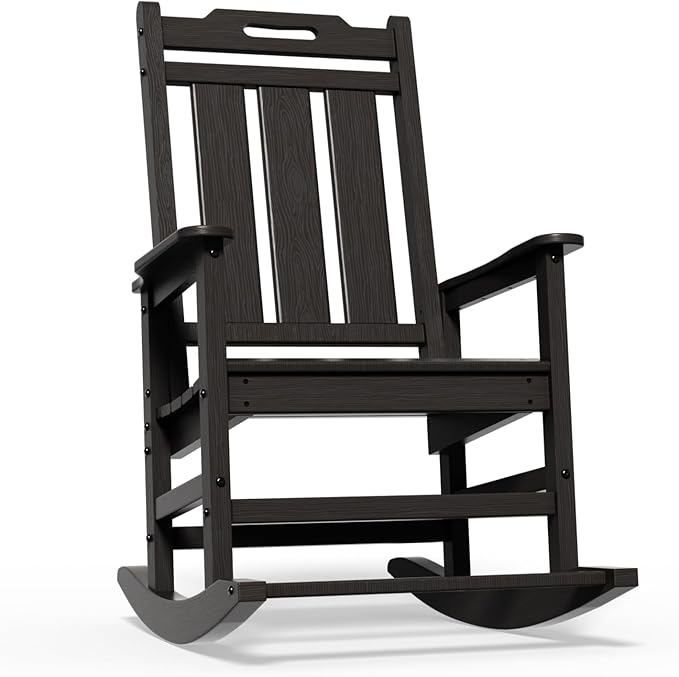 Rocking Chair, Outdoor Rocking Chair for Adults, HDPE Outdoor Chairs with Footboard, All Weather Resistant Porch Rocker, Black