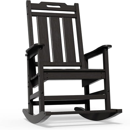Rocking Chair, Outdoor Rocking Chair for Adults, HDPE Outdoor Chairs with Footboard, All Weather Resistant Porch Rocker, Black