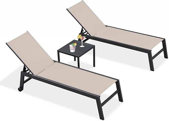 PURPLE LEAF Patio Chaise Lounge Set 4 Pieces Aluminum Outdoor Lounge Chairs with Wheels, Textilene Sunbathing Recliner - Photo 9
