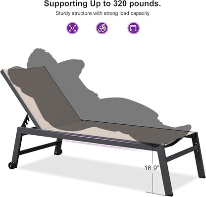 PURPLE LEAF 6-Piece Outdoor Chaise Lounge Oversized Pool Lounge Chairs with Easy-to-Move Wheels and Adjustable Backrest Extra Large Patio Loungers for Poolside Deck Beach Table Included, Sand Beige