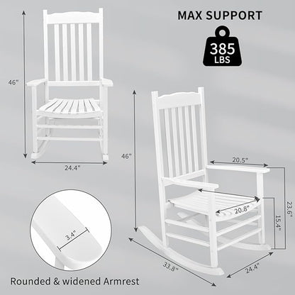 Outvita Outdoor Rocking Chair, Solid Wood High Back Rocker, All Weather Lounge Chair for Porch Patio Fire Pit Garden Backyard Deck Indoor, Wave Shape, White