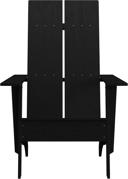 Flash Furniture Set of 2 Sawyer Modern 2-Slat Back Adirondack Chairs - Black All-Weather Poly Resin Lounge Chairs