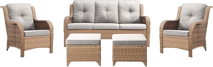 Rilyson Outdoor Patio Wicker Furniture Set - 5 Piece Rattan Patio Conversation Sectional Sofa Set with 1 Couch - Photo 1