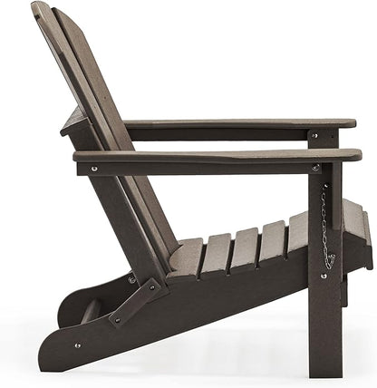 WO Home Furniture 3pc Set - HDPE Poly Adirondack Chair with Ottoman/Footrest and Square Side Table, All Weather and UV Resistant for Outdoor Patio Backyard, Garden, Dark Brown