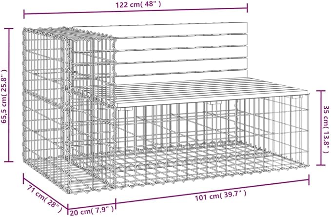 Solid Douglas Fir Wood Garden Bench with Gabion Design, 2-Person Seating for Outdoor Patio and Balcony, Durable Rustic Style Furniture