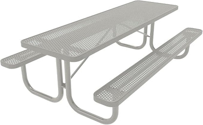 COATEDOUTDOORFURNITURE Heavy-Duty Portable Outdoor Picnic Table, Thermoplastic Coated Punched Steel Commercial-Grade Patio Furniture Made in America (8ft Rectangular, Grey with Grey Frames)