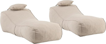Merax Outdoor Bean Bag Chairs with Headrest Set of 2, 71" Lounger Chair for Adults Bean Bag Bed with Foam Filled for Patio Pool Balcony & Desk, Beige Fabric Outside Beanbag Chair, Beige