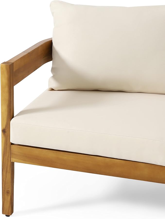 Brooklyn Outdoor 3 Seater Sofa with Cushions - Acacia Wood - Teak/Beige - Photo 7