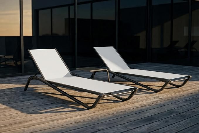 Lounge Chair Set of 2, Aluminum Chaise Lounge Outdoor with Side Table - Photo 1