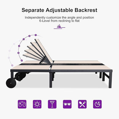 PURPLE LEAF Outdoor Double Chaise Lounge Modern Aluminum Lounge Chairs with Independently Adjustable Backrest Tanning Daybed Reclining Loveseat for Pool Beach Garden Patio Lounger Beige