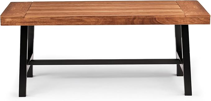 VINGLI Outdoor Wooden Coffee Table with Metal Frame - Heavy Duty 350lbs All-Weather Patio Table - Photo 7