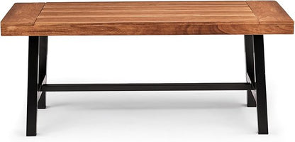 VINGLI Outdoor Wooden Coffee Table with Metal Frame - Heavy Duty 350lbs All-Weather Patio Table, Waterproof Solid Wood Top & Rust-Proof Steel Base for Balcony, Porch, Deck, Garden, Rectangle