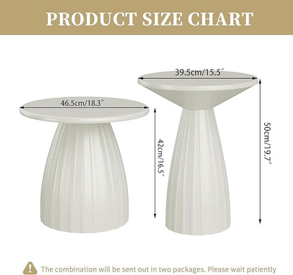 Round Small Patio Side Table Set of 2, Metal Steel Outdoor Side Table, Patio Accent End Table for Garden, Pool, Deck, Balcony, Yard, Living Room, White, Weather Resistant, No Assembly