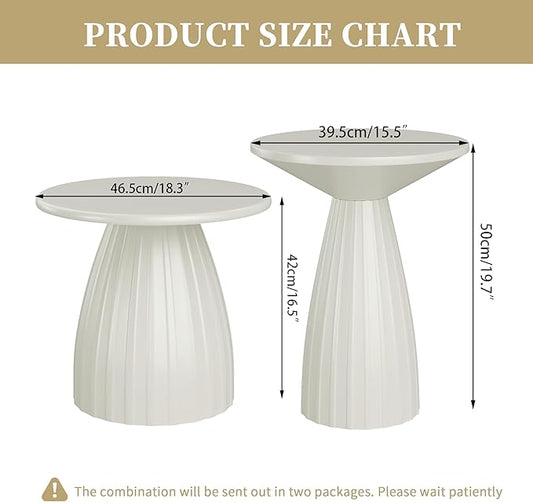 Round Small Patio Side Table Set of 2, Metal Steel Outdoor Side Table, Patio Accent End Table for Garden, Pool, Deck, Balcony, Yard, Living Room, White, Weather Resistant, No Assembly