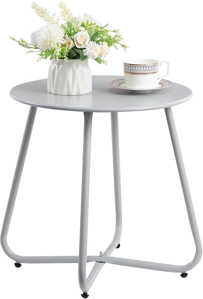 HollyHOME Round Metal Side Table, Rust-Resistant Patio Small Plant Stand - Photo 1