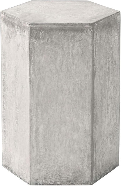 COSIEST Concrete Accent Table, Hexagon Patio Side Table 14.5''Wx16''H, Modular Design Indoor Outdoor End Table, Distressed Grey White Patina