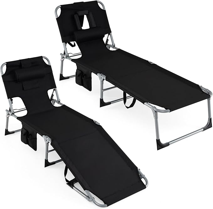 Giantex Face Down Tanning Chair, Folding Beach Lounge Chair w/ 4-Position Adjustable Backrest - Photo 1