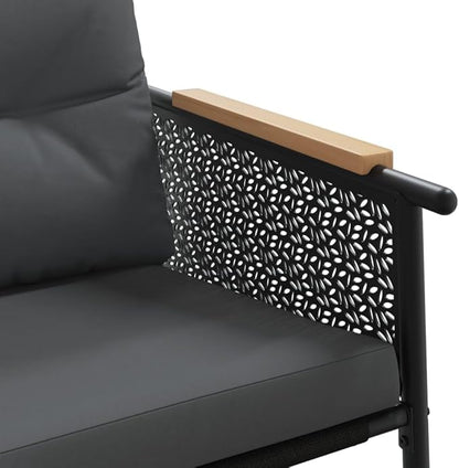 4-Piece Black Powder-Coated Steel Balcony Furniture Set with Removable Cushions for Outdoor Patio Terrace Backyard Modern Seating