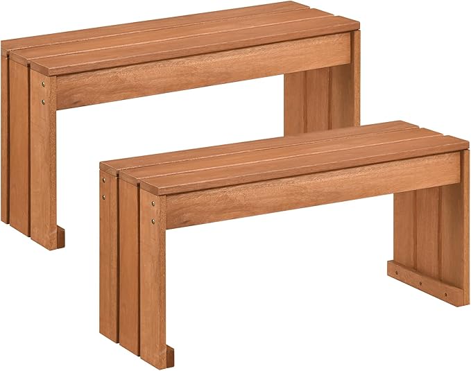 Tangkula Wood Outdoor Garden Bench Set of 2, 2-Person Patio Backless Bench with Solid Wooden Frame, Wooden Plant Stand with 440 LBS Weight Capacity, Outside Bench for Backyard, Porch, Entryway, Park