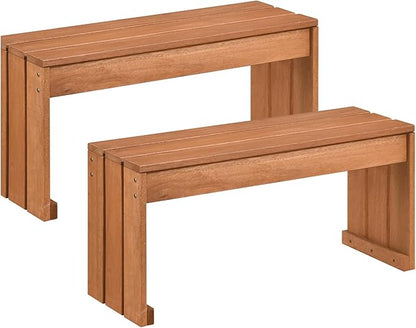 Tangkula Wood Outdoor Garden Bench Set of 2, 2-Person Patio Backless Bench with Solid Wooden Frame, Wooden Plant Stand with 440 LBS Weight Capacity, Outside Bench for Backyard, Porch, Entryway, Park
