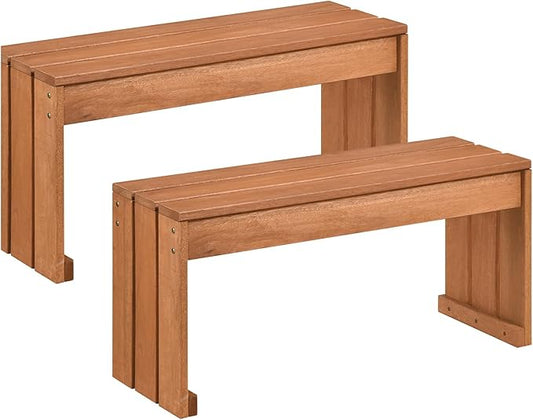 Tangkula Wood Outdoor Garden Bench Set of 2, 2-Person Patio Backless Bench with Solid Wooden Frame, Wooden Plant Stand with 440 LBS Weight Capacity, Outside Bench for Backyard, Porch, Entryway, Park