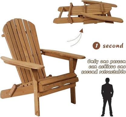Adirondack Chair Patio Chair Lawn Chair Folding Wooden Adirondack Lounger Chair Accent Furniture wNatural Finish Outdoor Chairs Wood Chairs Nautral