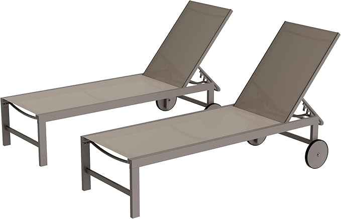 Shintenchi 2 PCS Outdoor Chaise Lounges Chair with Wheels Aluminum Reclining Patio Lounge Chairs with 5 Adjustable - Photo 1