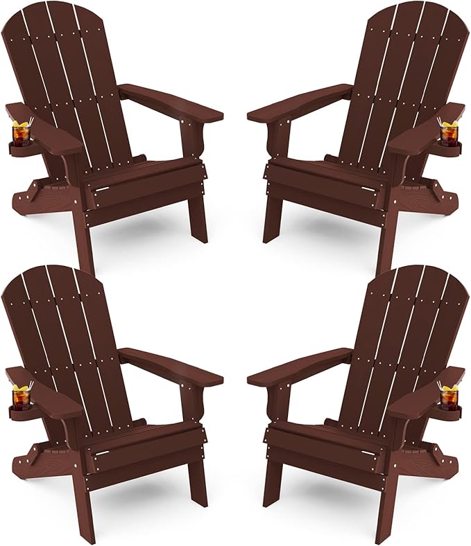 YEFU Adirondack Chair, Foldable Oversized Plastic Adirondack Chair Set of 4 with Cup Holder - Photo 1