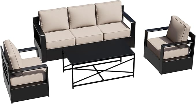Outdoor Aluminum Furniture Set, 4-Piece Patio Conversation Set, 2 Chairs, 1 Sofa and 1 Table, All-Weather Metal Frame - Photo 8