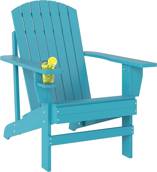 Outsunny Wooden Adirondack Chair, Outdoor Patio Lawn Chair with Cup Holder, Weather Resistant Lawn Furniture, Classic Lounge for Deck, Garden, Backyard, Fire Pit, Sky Blue