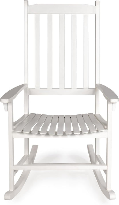 Eyely KCR300C Orvindar Farmhouse Classic Slat-Back 350-LBS Support Acacia Wood Outdoor Rocking Chair, White