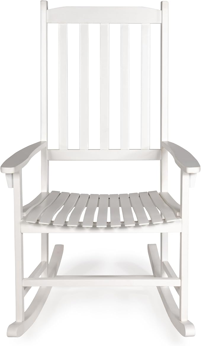 JONATHAN Y RCK300C Seagrove Farmhouse Classic Slat-Back 350-LBS Support Acacia Wood Outdoor Rocking Chair Traditional, Coastal, Cottage, Vintage, Shabby Chic, White