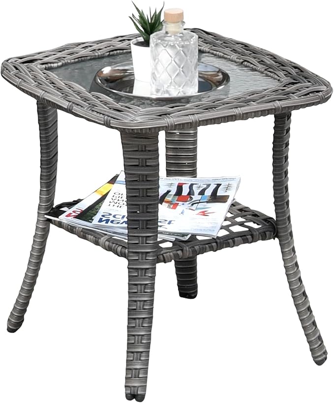 ovios Outdoor Patio Side Table with Tempered Glass Top - Photo 1