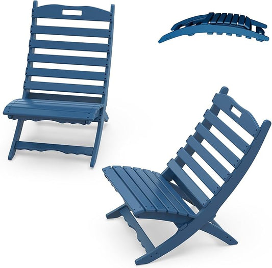 IVY&LANE Portable Xavier-Chairs Set of 2 | Folding-Adirondack-Chair | Wave | HDPE Plastic | Blue | All-Weather Resistant | for Outdoor Fire-Pit Patio Lawn Beach Poolside