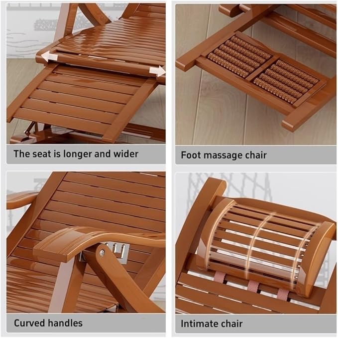 Rocking Chair, Lounge Chair, Foldable Bamboo Chair, Outdoor Rocking Chair, Folding Solid Wood Leisure Chair for Patio, Beach, Yard, Lawn, Pool(Natural)