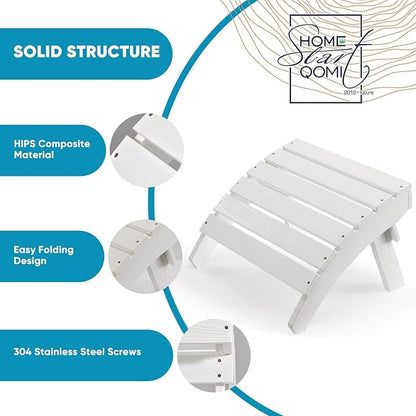 Adirondack Ottoman Set of 2, Plastic Folding Adirondack Footstool, All Weather Ottoman for Adirondack Chairs, Widely Used for Outdoor, Porch, Patio, Garden, Poolside, Fire Pits - White