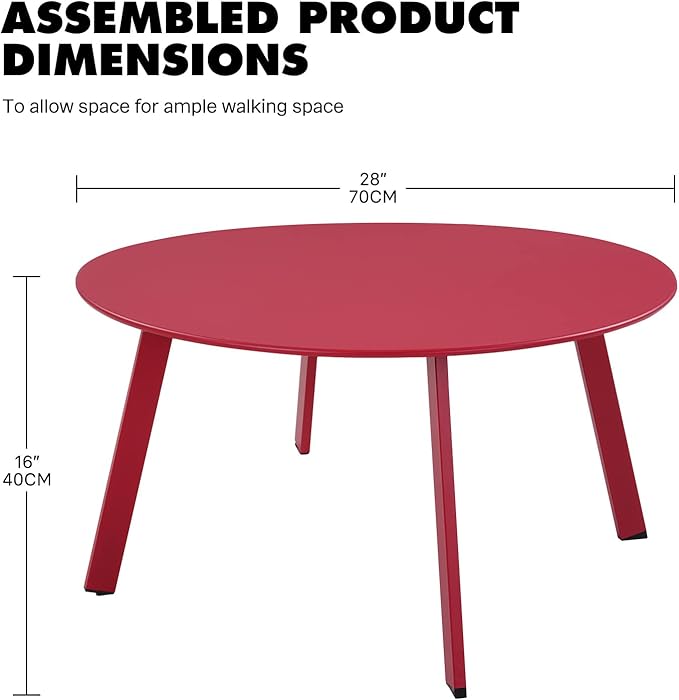 Grand patio Outdoor Side Table, 28-inch Powder Coated Steel Round Coffee Table for Porch, Deck, Balcony, Poolside, Dark Red