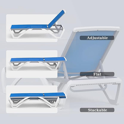 Domi Outdoor Lounge Chair, Aluminum Patio Chaise Lounge with 5 Position Adjustable Backrest and Wheels, All Weather Reclining Chair with Side Table for Patio, Yard,Balcony,Poolside (Blue)