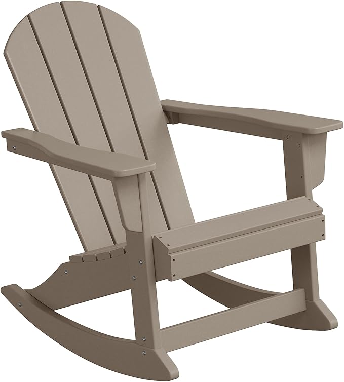 WO WESTIN OUTDOOR HDPE Laguna Outdoor Rocking Poly Adirondack Chair, Weathered Wood