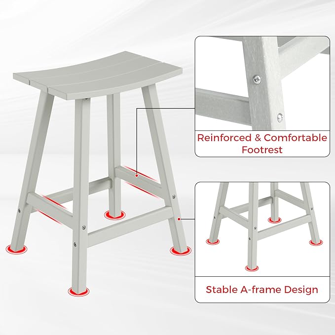 Costaelm All-Weather Bar Stools Set of 3, 24" Height Outdoor Bar Stools, Adirondack Poly Patio Bar Stool for Patio, Deck, Kitchen Counter and Garden, Sand