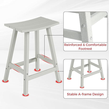 Costaelm All-Weather Bar Stools Set of 3, 24" Height Outdoor Bar Stools, Adirondack Poly Patio Bar Stool for Patio, Deck, Kitchen Counter and Garden, Sand