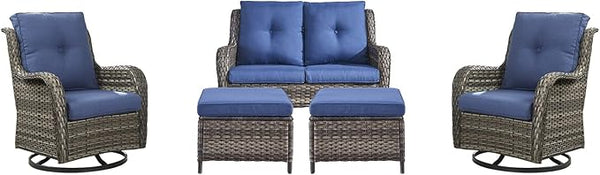 Rilyson Wicker Patio Furniture Set - 5 Piece Rattan Outdoor Sectional Conversation Sets with 2 Rocking Swivel Chairs - Photo 1