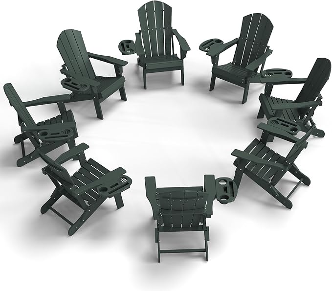 FOOWIN Folding Adirondack Chair Set of 8, HDPE Adirondack Chairs with Cup Holder - Photo 1