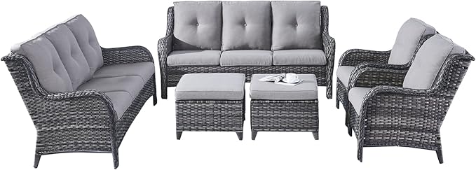 Rilyson Wicker Patio Furniture Set - 6 Piece Rattan Outdoor Sectional Conversation Sets with 2 Sofa - Photo 3