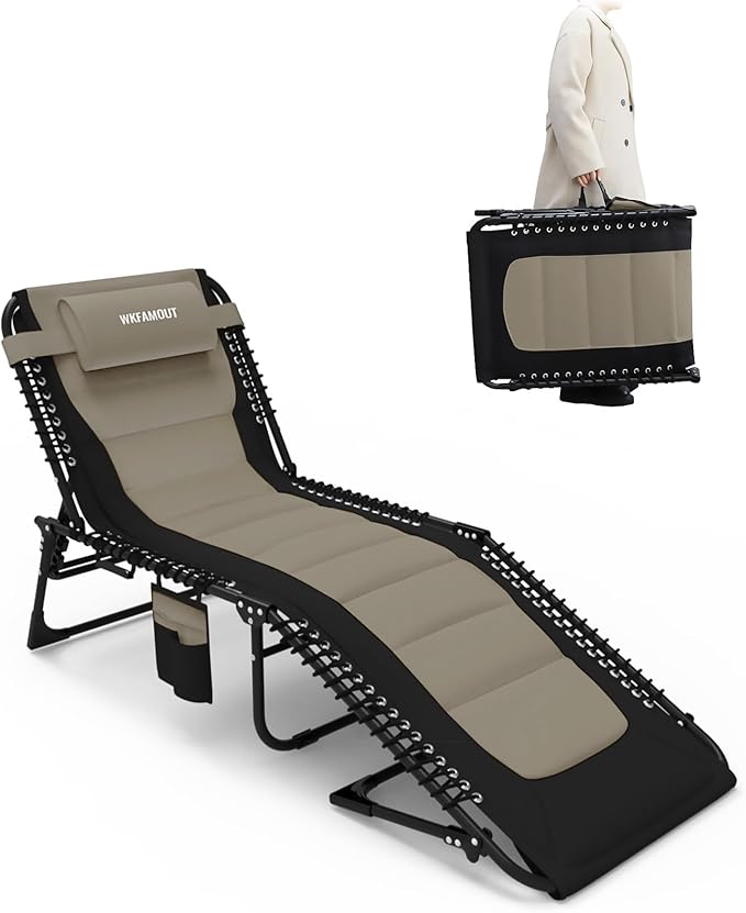 Outdoor Folding Lounge Chair Padded for Adults 264Ibs Patio Chaise Lounge Chair for Outside Adjustable 5-Position - Photo 1