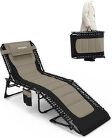 Outdoor Folding Lounge Chair Padded for Adults 264Ibs Patio Chaise Lounge Chair for Outside Adjustable 5-Position - Photo 1